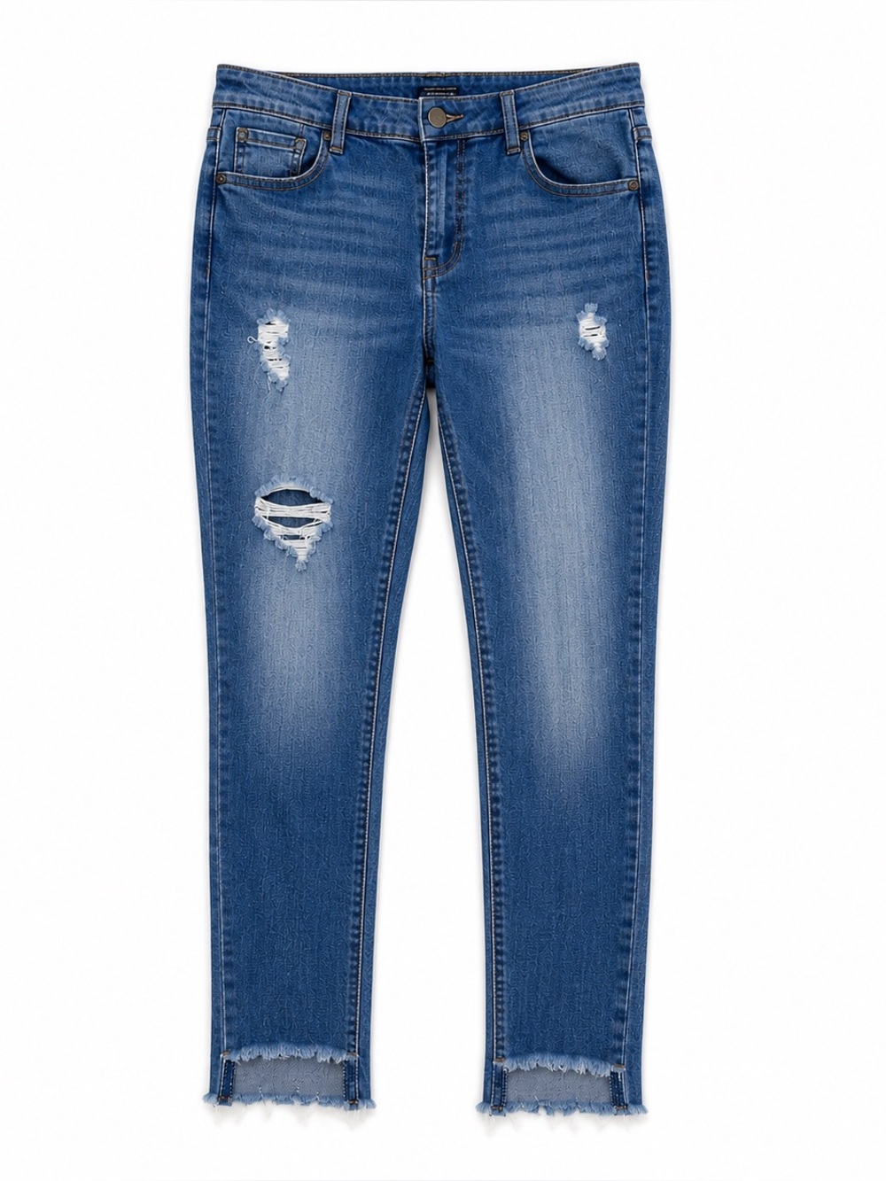 1822 Denim Distressed Skinny Jeans Size 12 Raw Hem Stretch Medium Wash